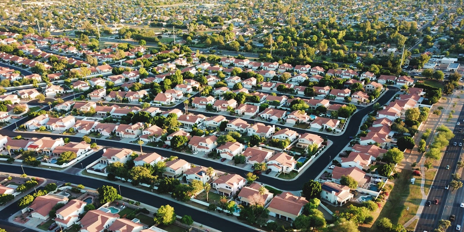 Aerial view of a Northern California residential neighborhood